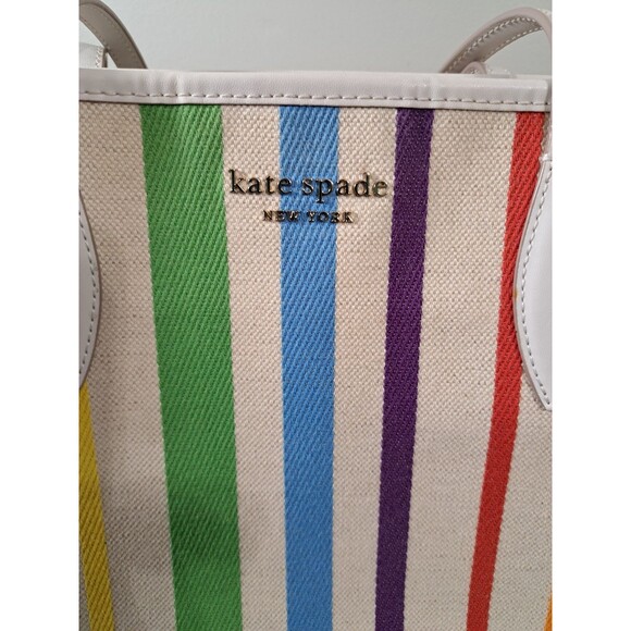 Kate Spade Rainbow Medium Market Tote Linen Canvas & Leather - Picture 6 of 16